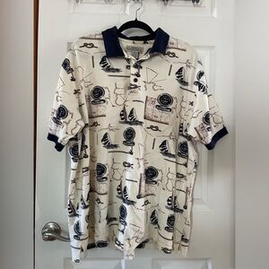 Vintage Natural Issue Men’s Sailboat Maritime Print Polo